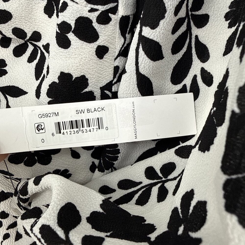 MAGGY LONDON Size 0 Black And White Floral Twist Front Midi Dress NWT - Picture 10 of 14